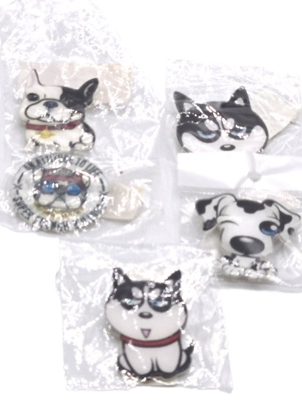 Comic Dogs 5 Pin Brooch  Assorted Breeds K-9s Plastic Small 1.5"  #4